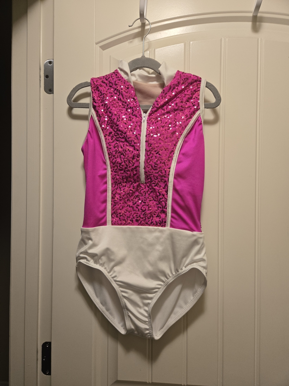 Weissman Hot Pink and White Sequin Dance Leotard
